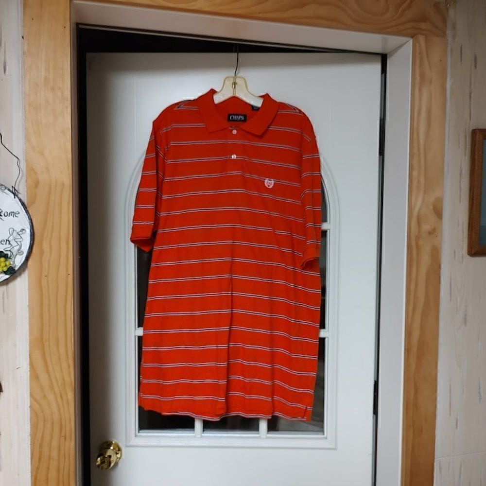 New Chaps Orange Blue Striped Polo Size Men's L Tall